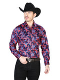 Men's Blue And Red Casual Long Sleeve Shirt 43956