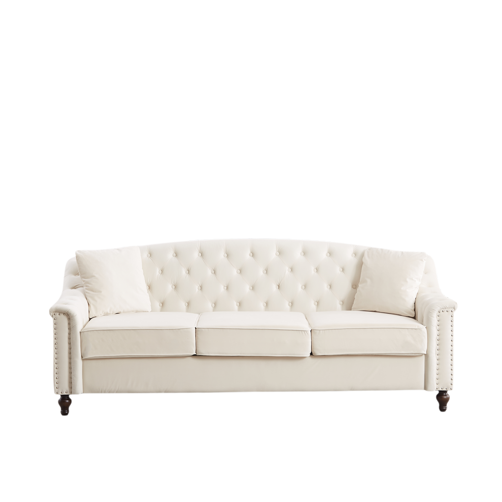 82' Velvet Chesterfield Sofa for Living Room and Apartment, Button Tufting on Backrest and Armrests, Arm Nailhead Trim,Modern Upholstered Couch with Premium Solid Wood Legs, Sofa for Bedroom