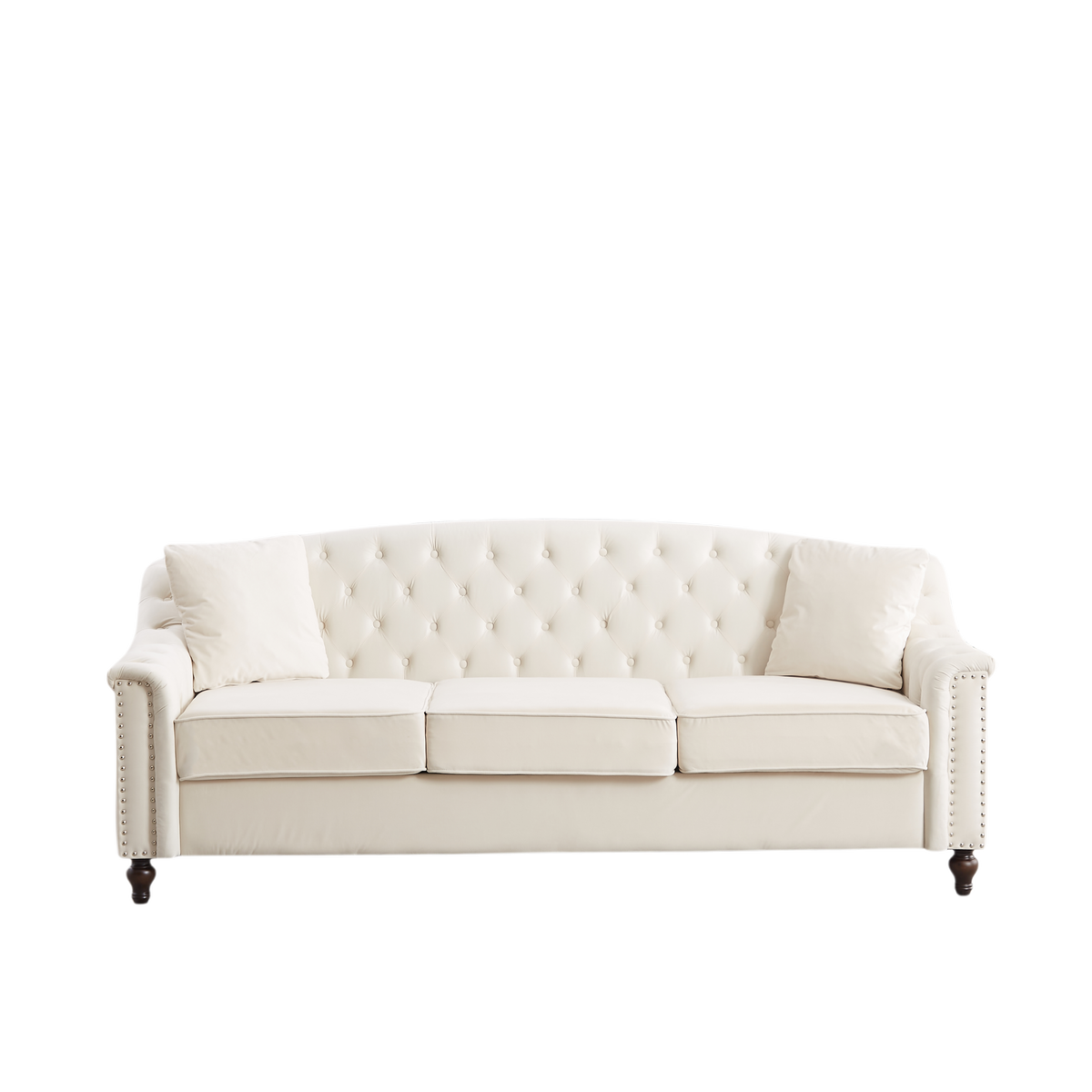 82' Velvet Chesterfield Sofa for Living Room and Apartment, Button Tufting on Backrest and Armrests, Arm Nailhead Trim,Modern Upholstered Couch with Premium Solid Wood Legs, Sofa for Bedroom