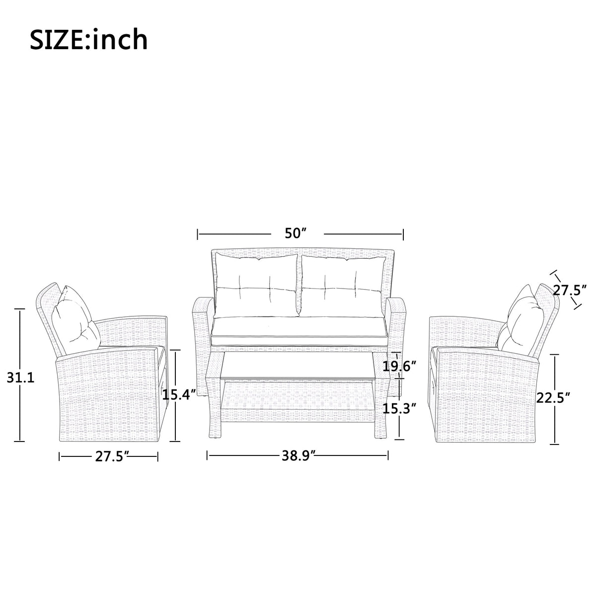 Set Of 4 Piece All Weather Wicker Patio Furniture