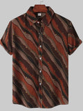 Men's Plus Size Striped Short Sleeve Button-Down Shirt