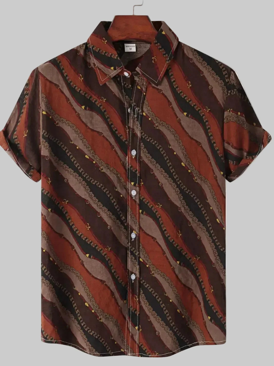 Men's Plus Size Striped Short Sleeve Button-Down Shirt