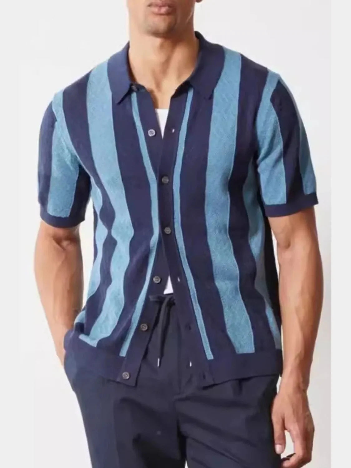 Men's Plus Size Striped Button-Down Short Sleeve Shirt