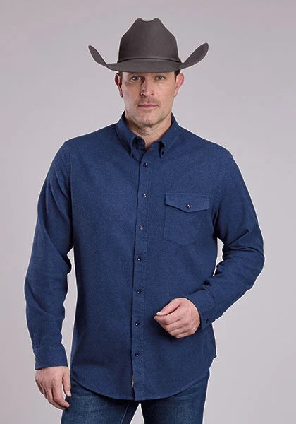 Stetson 2473 Heather Flannel (Navy) - Men's Western Shirt