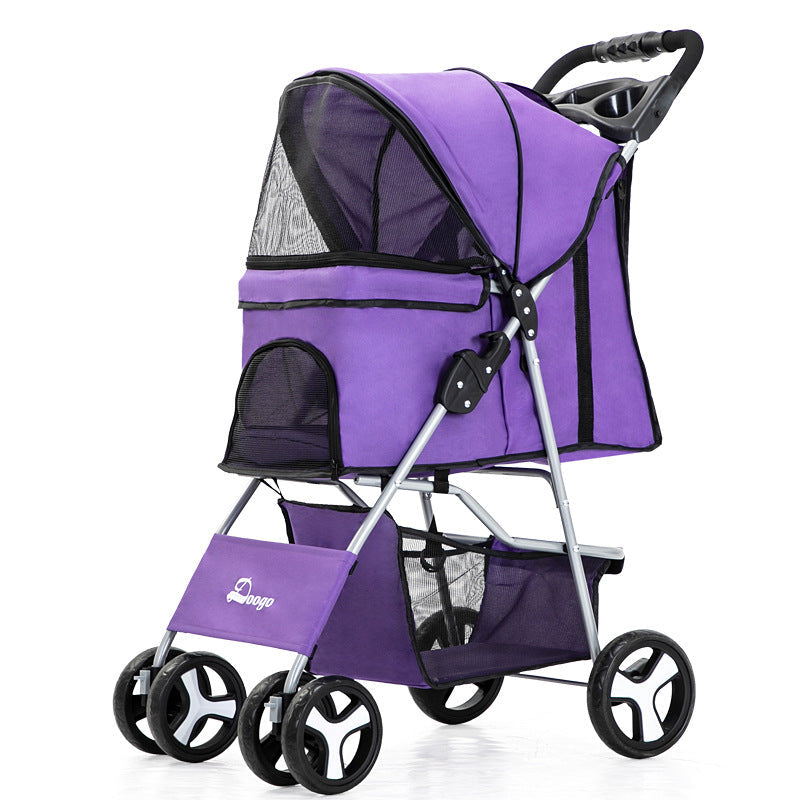 Foldable Pet Stroller with Storage Basket