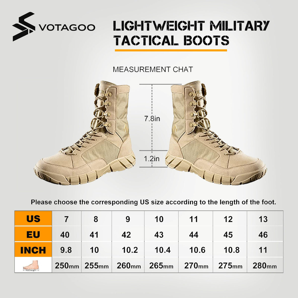VOTAGOO® Men's 8 inch Tactical Boots
