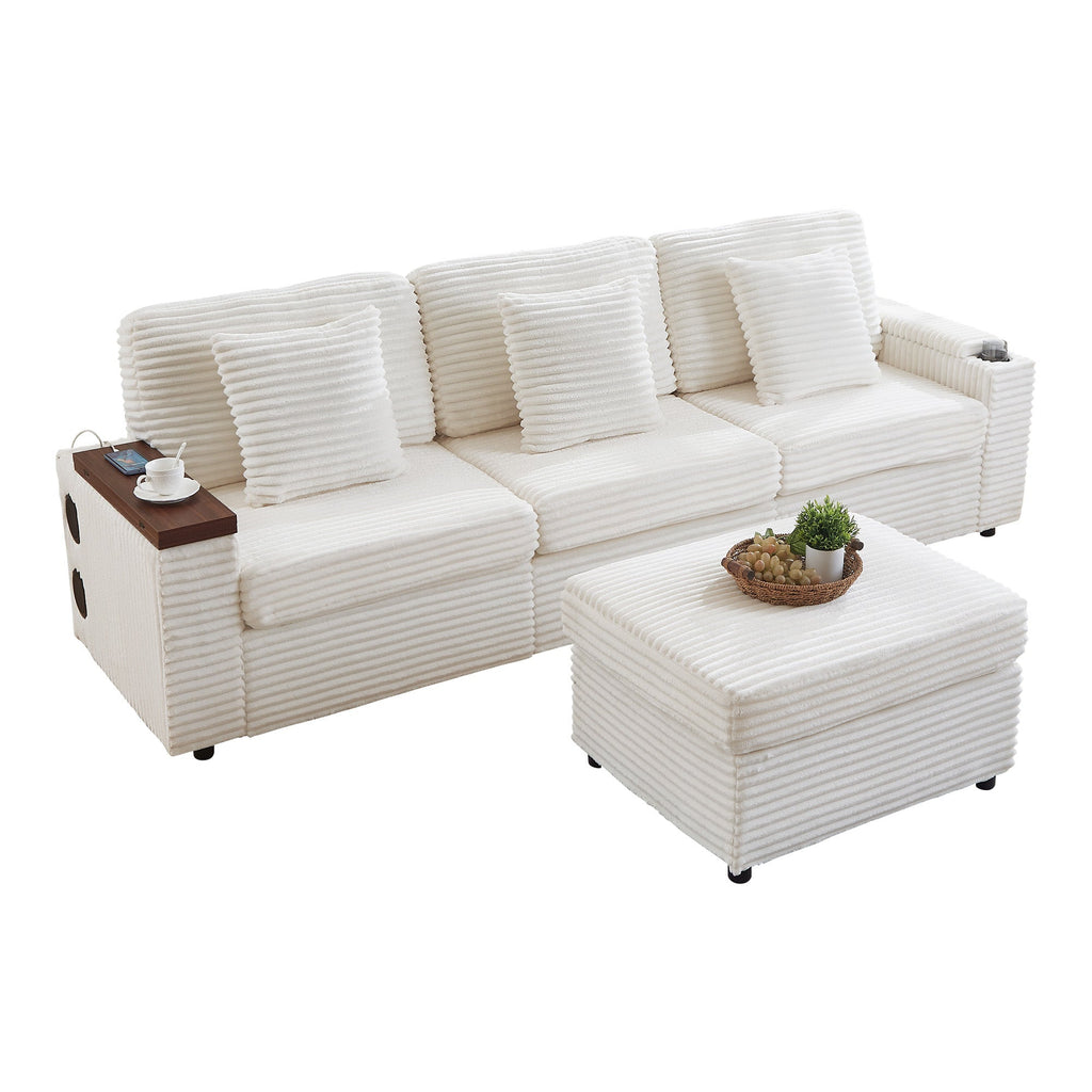 Oversized Modular Sectional Couch,Corduroy Sofa with  Cup Holders, USB Port,Storage Space and Bluetooth Speaker for Living room and Bedroom