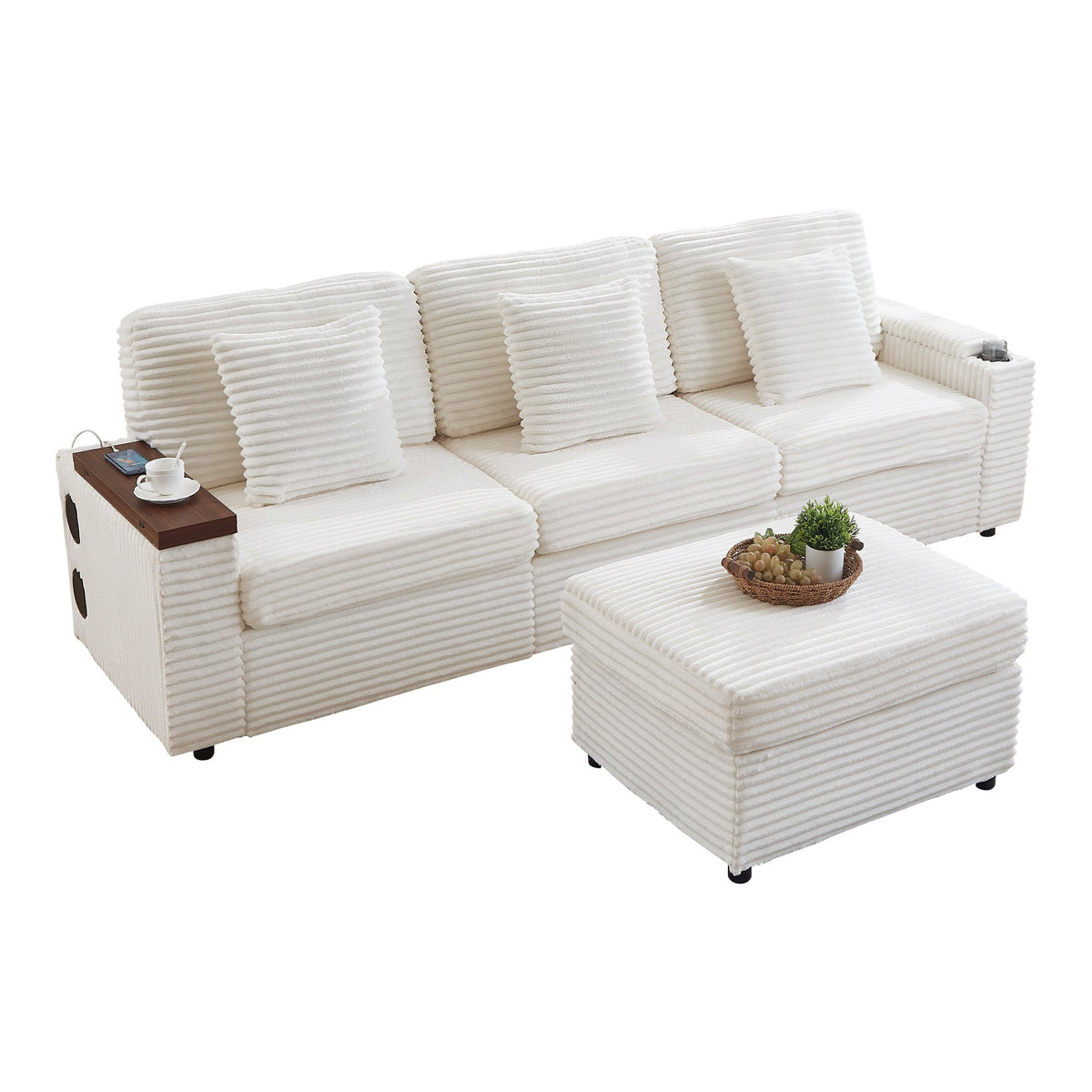 Oversized Modular Sectional Couch,Corduroy Sofa with  Cup Holders, USB Port,Storage Space and Bluetooth Speaker for Living room and Bedroom