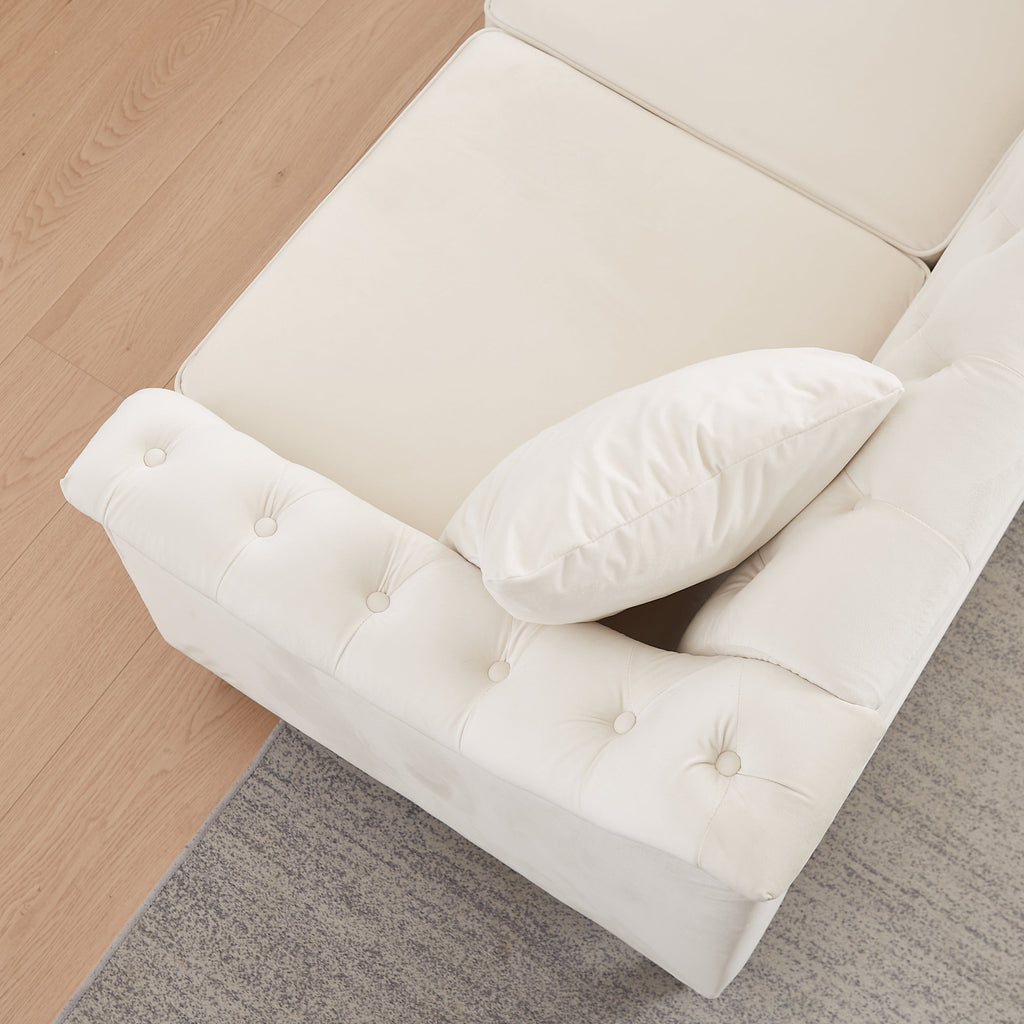 82' Velvet Chesterfield Sofa for Living Room and Apartment, Button Tufting on Backrest and Armrests, Arm Nailhead Trim,Modern Upholstered Couch with Premium Solid Wood Legs, Sofa for Bedroom