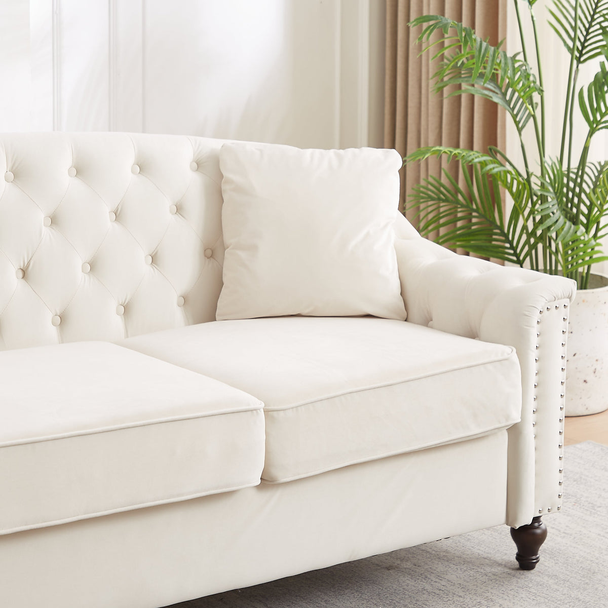 82' Velvet Chesterfield Sofa for Living Room and Apartment, Button Tufting on Backrest and Armrests, Arm Nailhead Trim,Modern Upholstered Couch with Premium Solid Wood Legs, Sofa for Bedroom