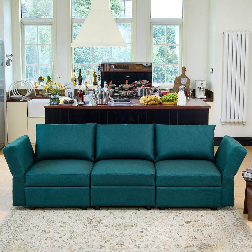 Ainfox 3 Seats Modular Sectional Green Sofa Couch With Storage