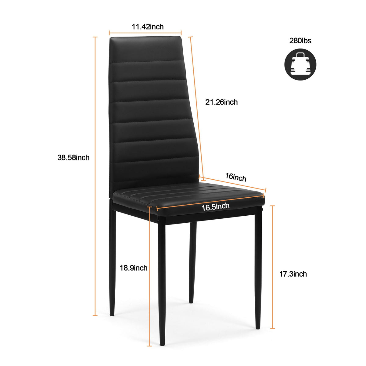 5 Piece Dining Table Set for 4 with Tempered Glass Table – Black
