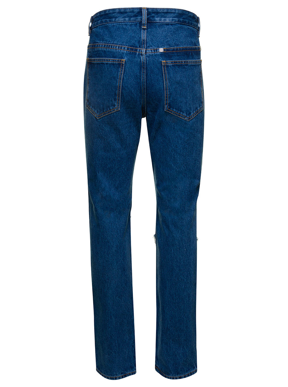 Givenchy Men Blue Jeans With Zip And Rips Details In Cotton Denim Man