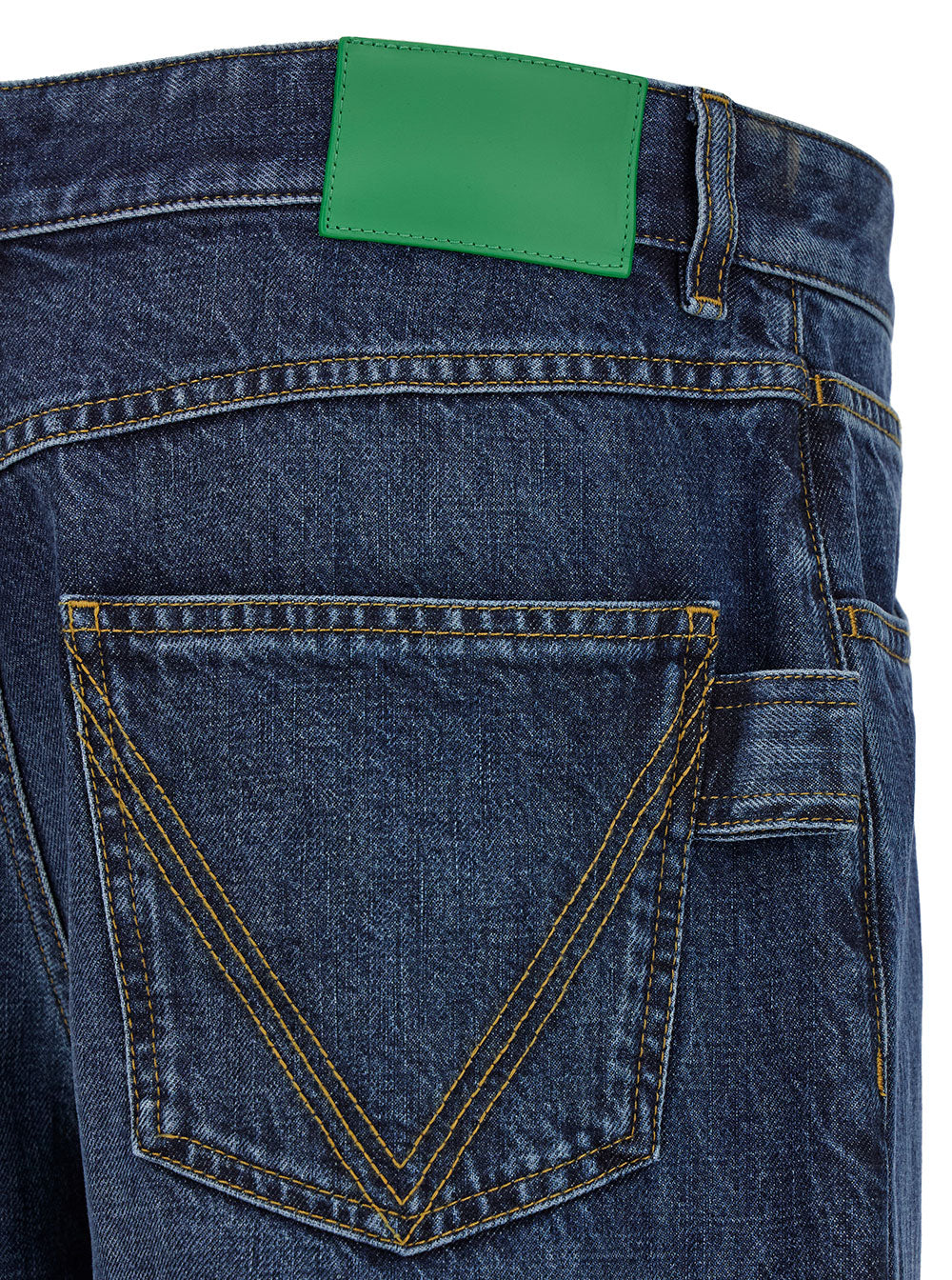 Bottega Veneta Men Blue Straight Jeans With Logo Patch In Denim Man