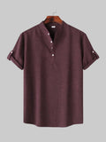 Men's Casual Linen-Look Mandarin Collar Short Sleeve Shirt