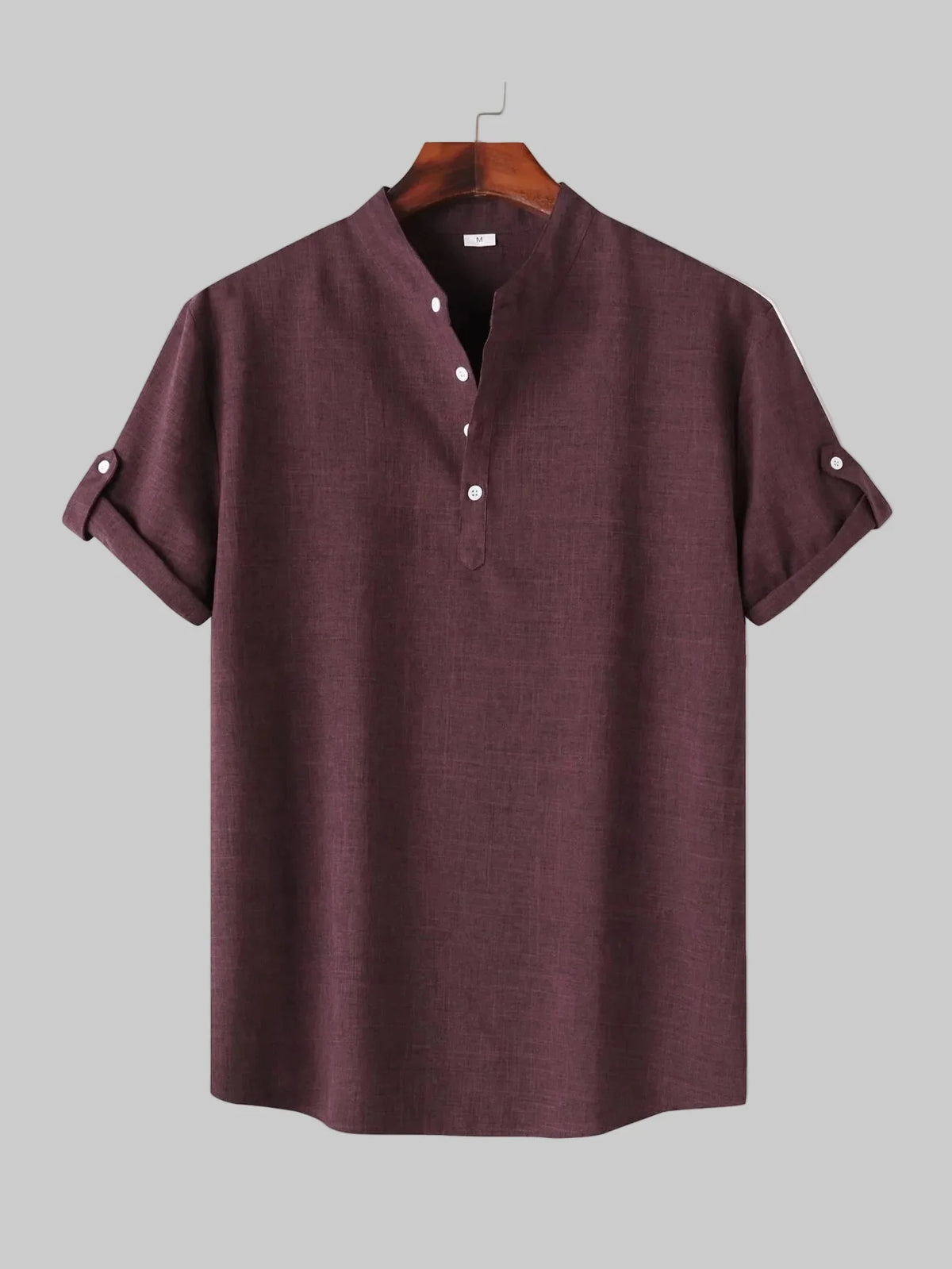 Men's Casual Linen-Look Mandarin Collar Short Sleeve Shirt