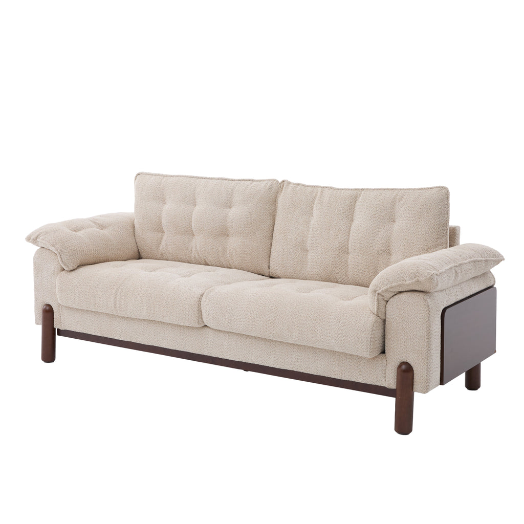 Modern Boucle Upholstered 3 Seater Sofa with Solid Wood Legs - Beige or Navy Blue