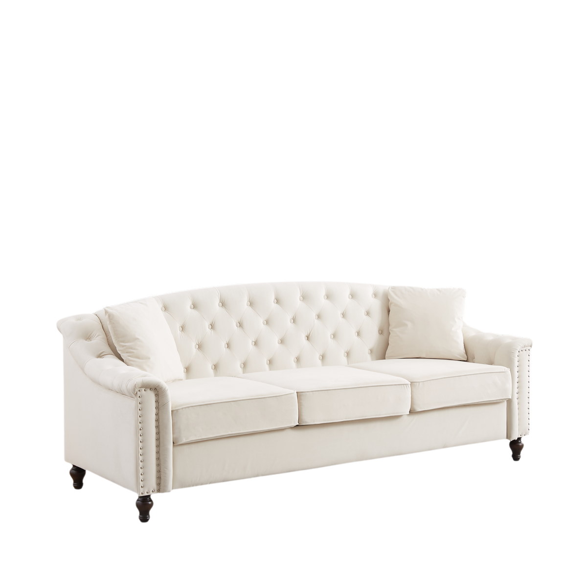 82' Velvet Chesterfield Sofa for Living Room and Apartment, Button Tufting on Backrest and Armrests, Arm Nailhead Trim,Modern Upholstered Couch with Premium Solid Wood Legs, Sofa for Bedroom