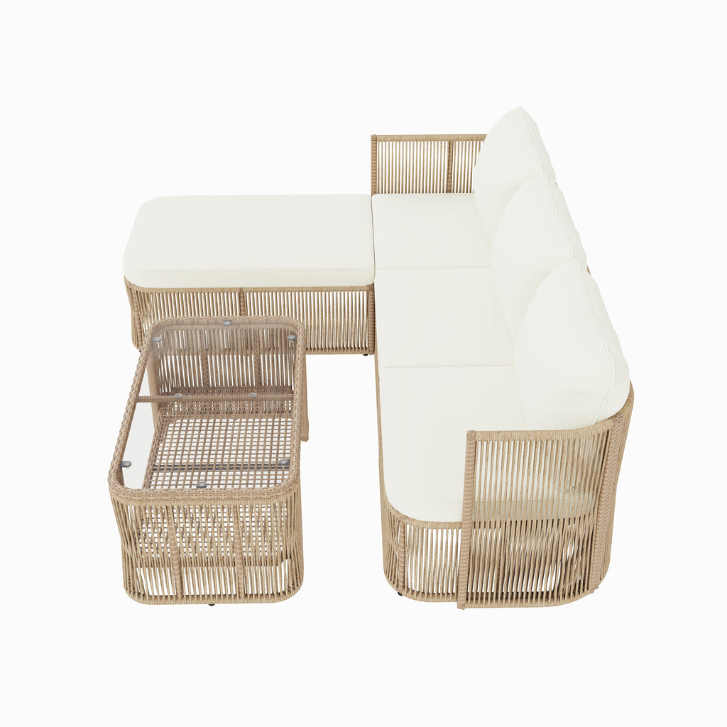 Outdoor PE Rattan Patio Furniture Set with Iron Frame - Dark Beige