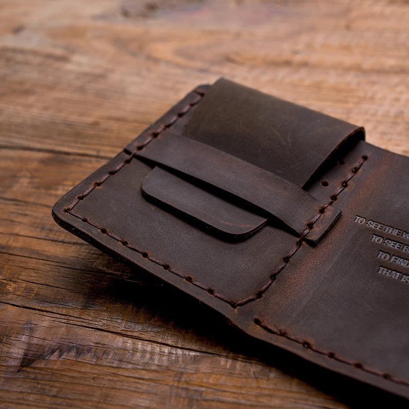Men's Crazy Horse Leather Handmade Trifold Personality Retro Men's Wallets