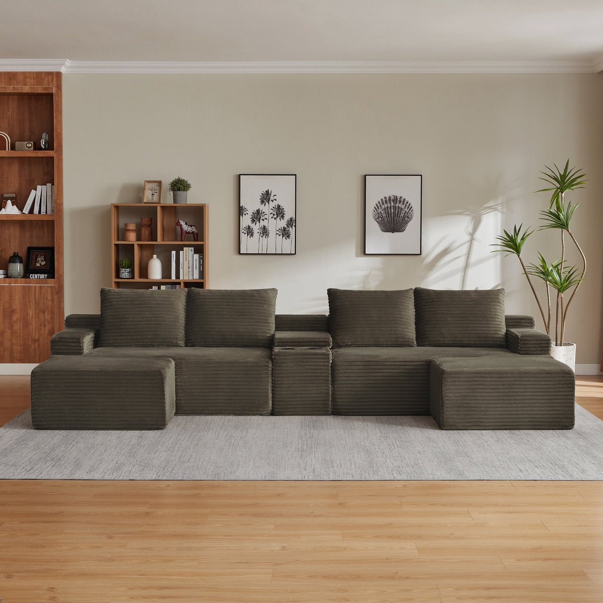 Compressible U-Shaped Sectional Sofa Set,Minimalist Style Modular Sectional Sofa, Corduroy Fabric Cloud Couch for Living Room