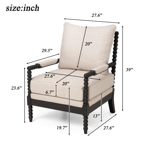 Rubber Wood Accent Chair, Upholstered Fabric Leisure Chair with High-Resilience Sponge, Modern Living Room Chair for Bedroom, Office, Reading Nook, Sturdy Solid Wood Frame, Comfortable & Easy to Clean