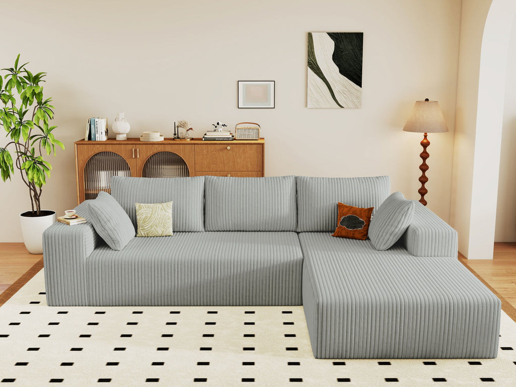 96' Cloud Sectional Couch with L-Shape Chaise,Modern Modular Sofa with Deep Seat, Upholstered Couches for Living Room Bedroom,No Assembly Required (Plush Corduroy Fabric)