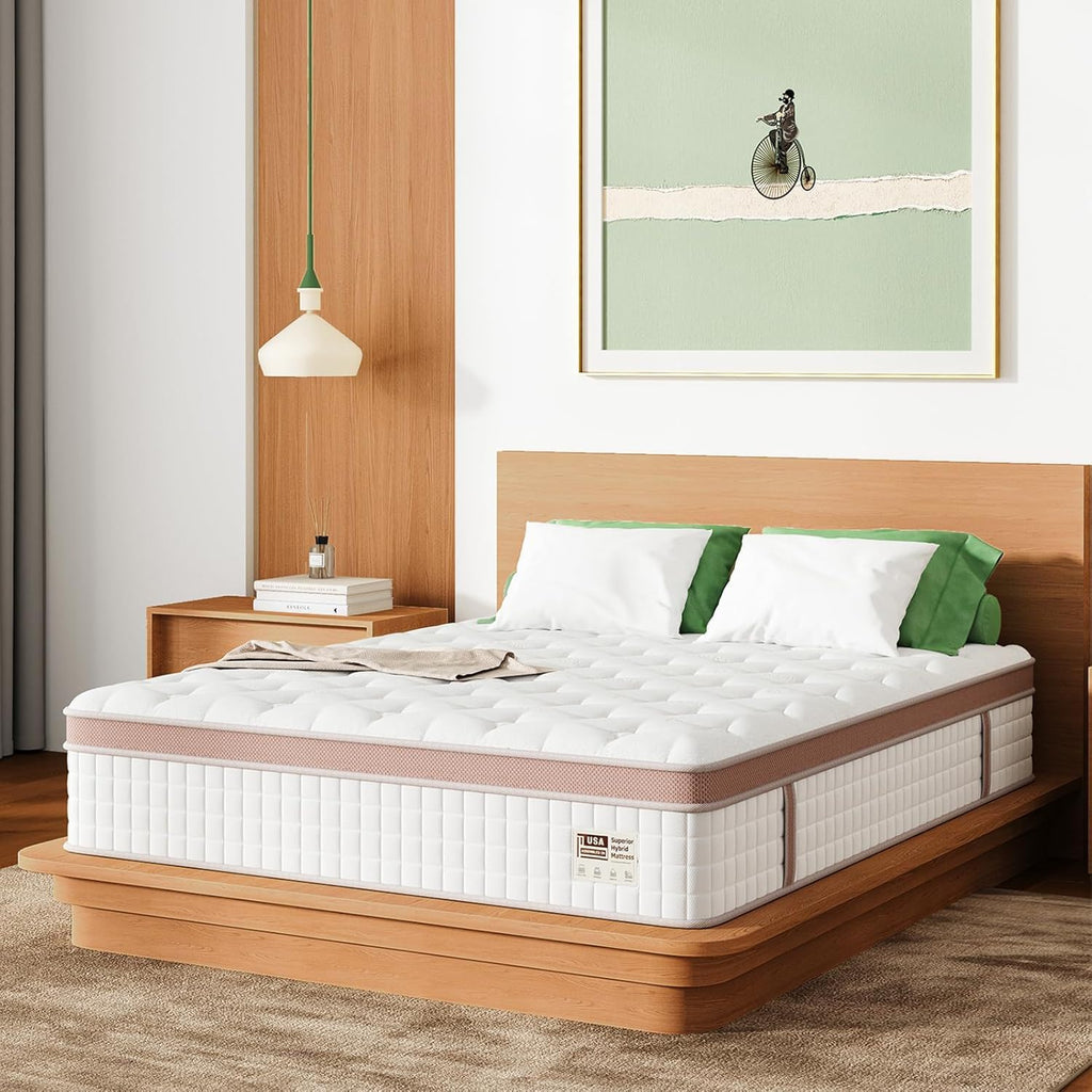 King Size Firm Hybrid Mattress with Gel Memory Foam & Pocket Springs - White