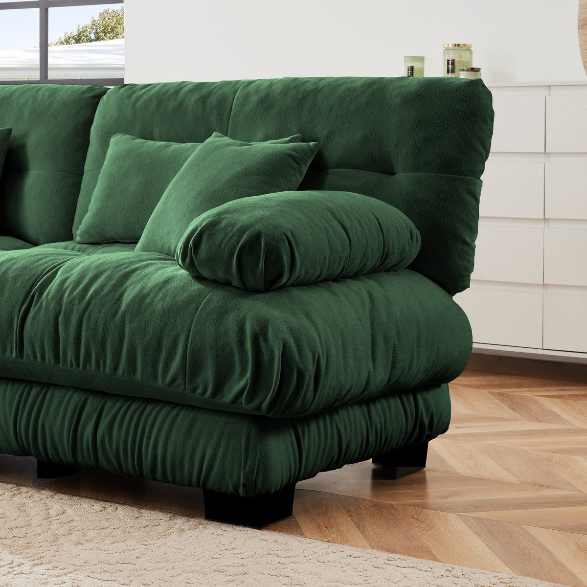 Cloud Couch 2 Seater Sofa, Chenille 2 - Seat sofa with 2 Lumbar pillows and 2 throw pillows, Chenille Green