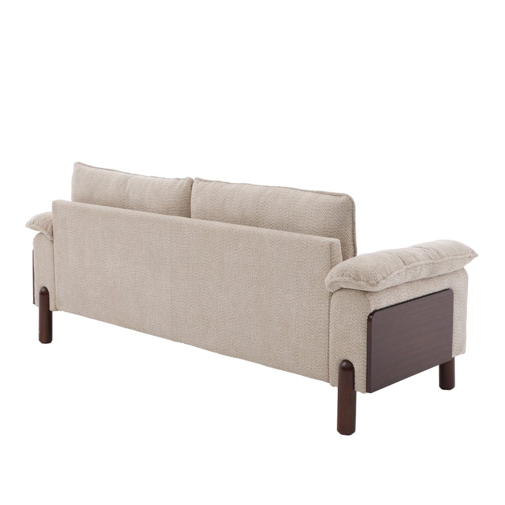 Modern Boucle Upholstered 3 Seater Sofa with Solid Wood Legs - Beige or Navy Blue