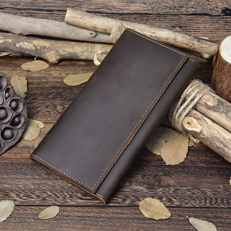 Men's Retro Crazy Horse Leather Long Genuine Men's Wallets