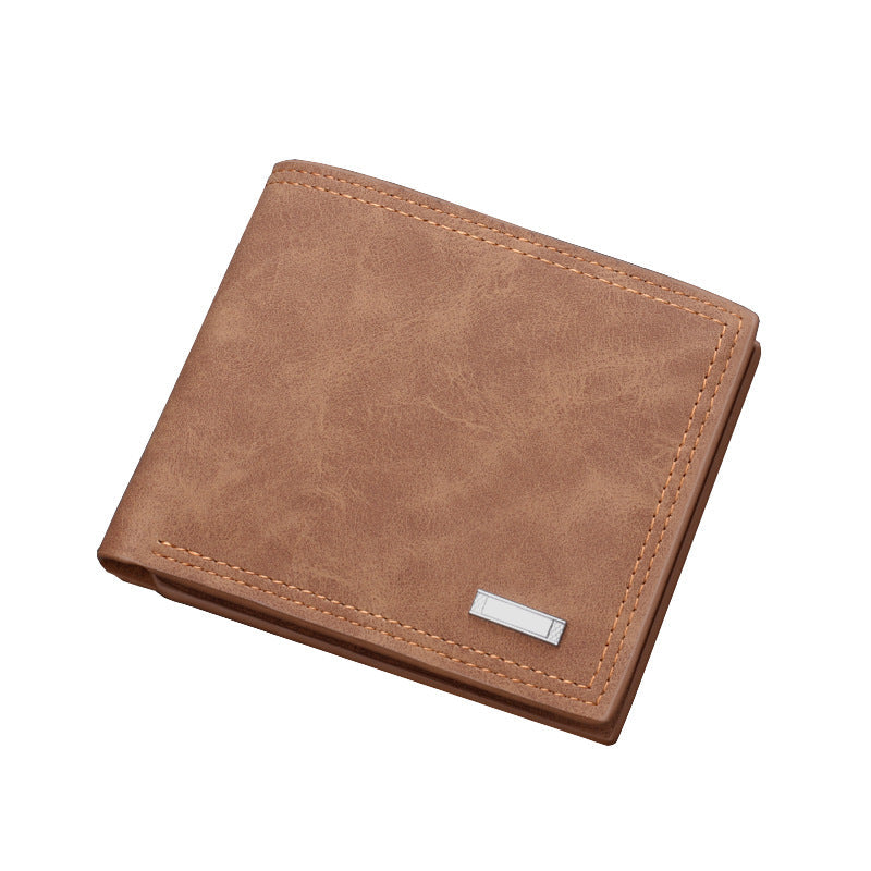 Men's wallet short wallet leather wallet multiple card slots can hold driver's license retro