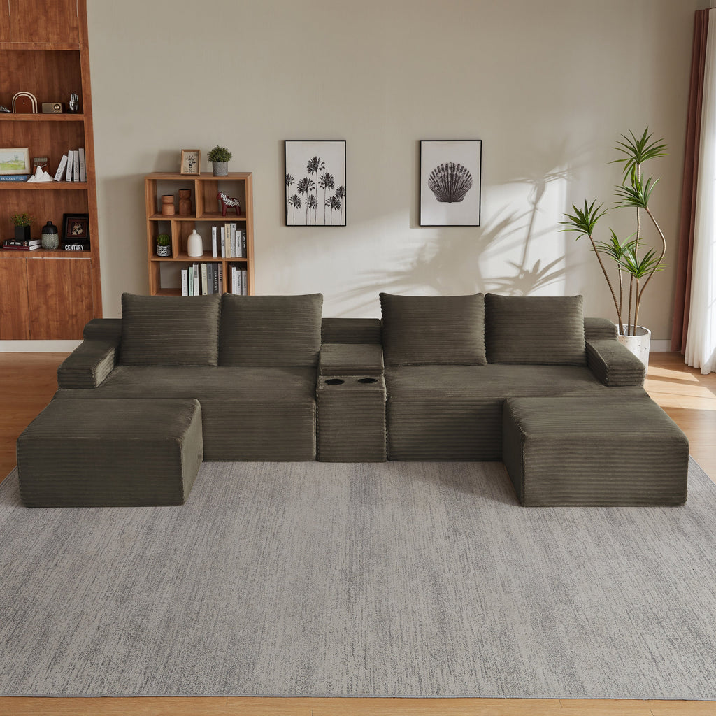 Compressible U-Shaped Sectional Sofa Set,Minimalist Style Modular Sectional Sofa, Corduroy Fabric Cloud Couch for Living Room