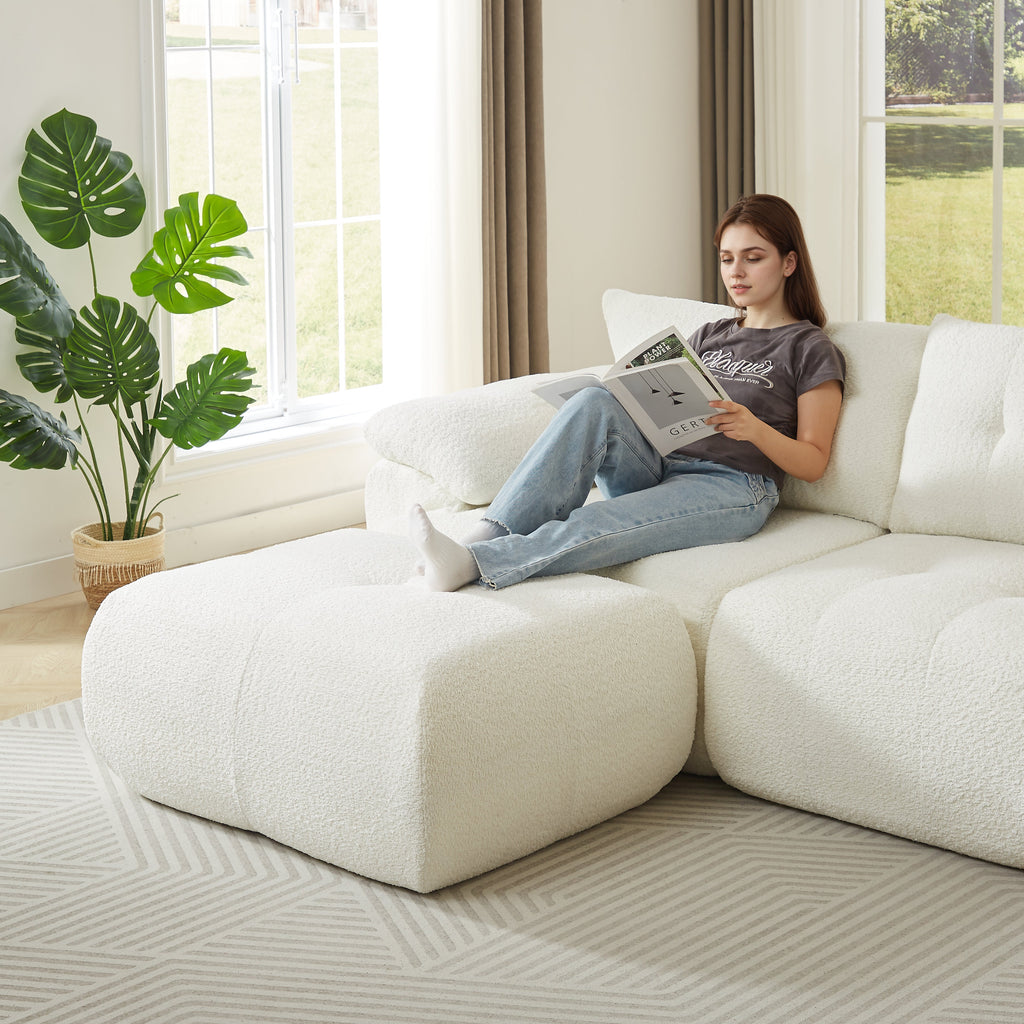 115'' Large Modern 3-Seater Sofa with Curved Horn Backrest - Beige, Green, or Black