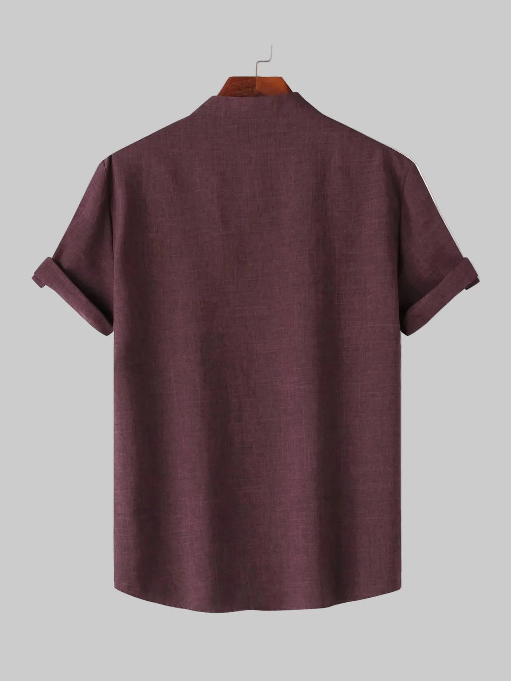 Men's Casual Linen-Look Mandarin Collar Short Sleeve Shirt