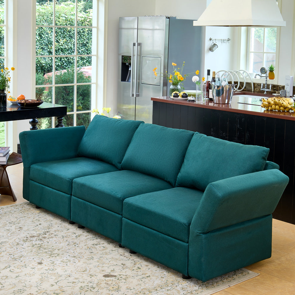 Ainfox 3 Seats Modular Sectional Green Sofa Couch With Storage