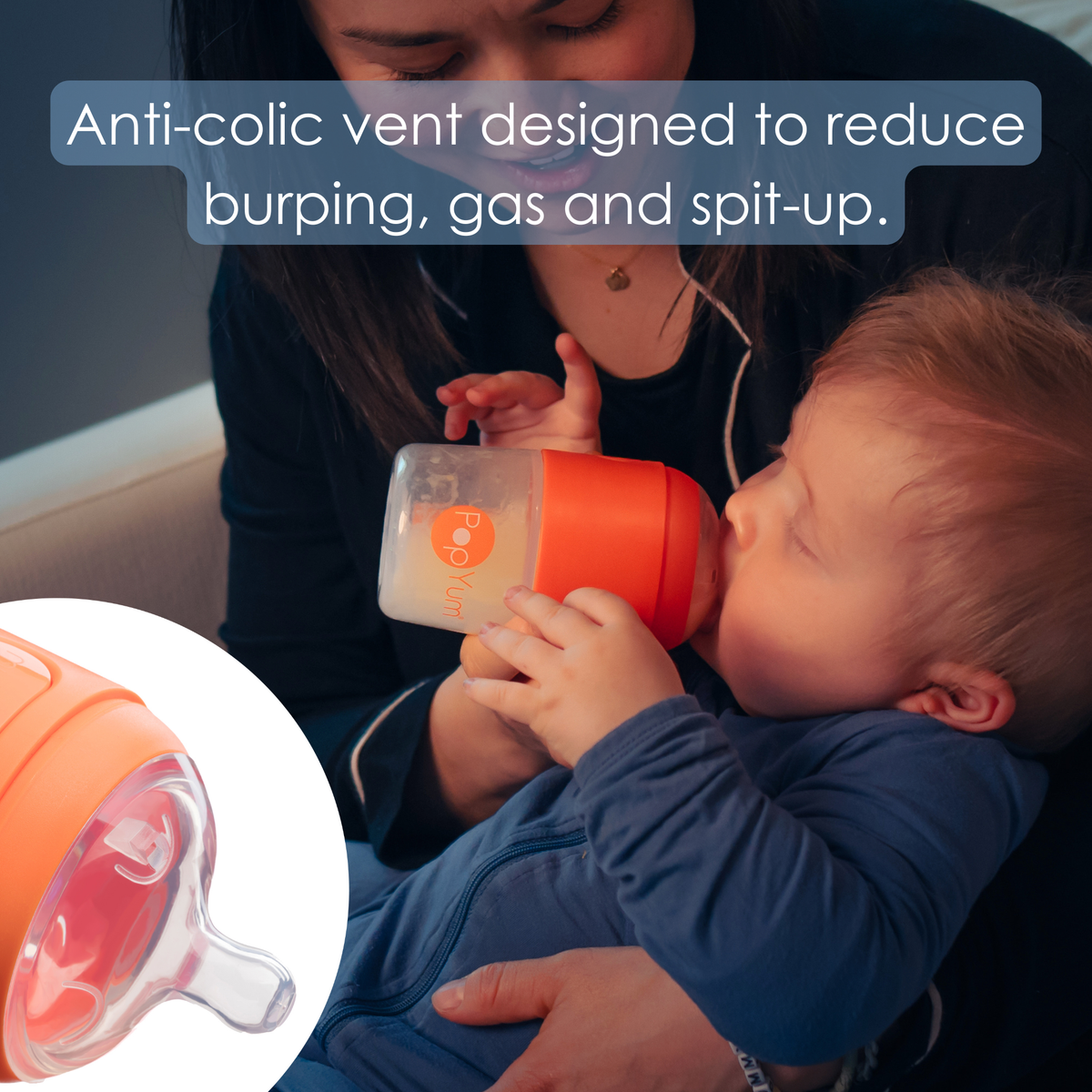 PopYum 5oz Anti-Colic Baby Bottle for Breast and Formula Feeding, 3-Pack, Orange, #1 Slow Flow Nipples