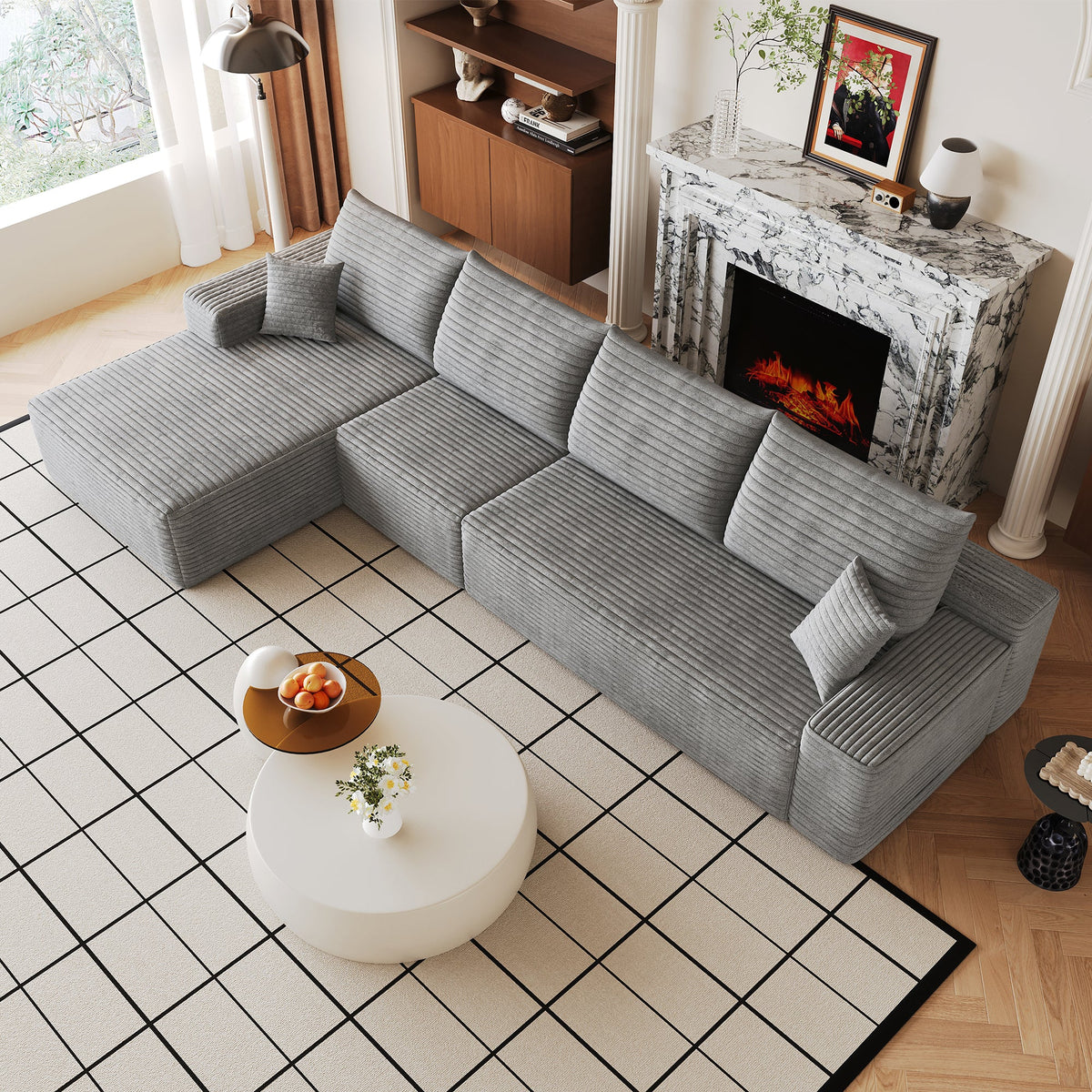 135" Cloud Sectional Couch with L-Shape Chaise in Plush Corduroy