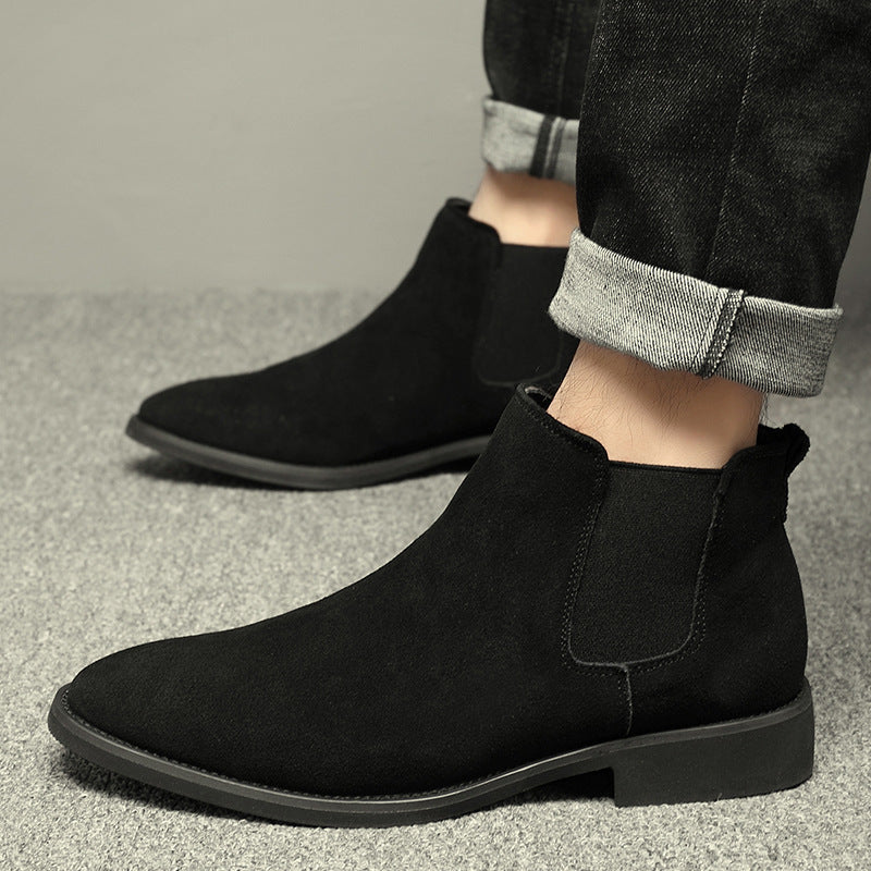 Breathable Autumn And Winter British Style Pointed Suede Short Martin Boots For Men