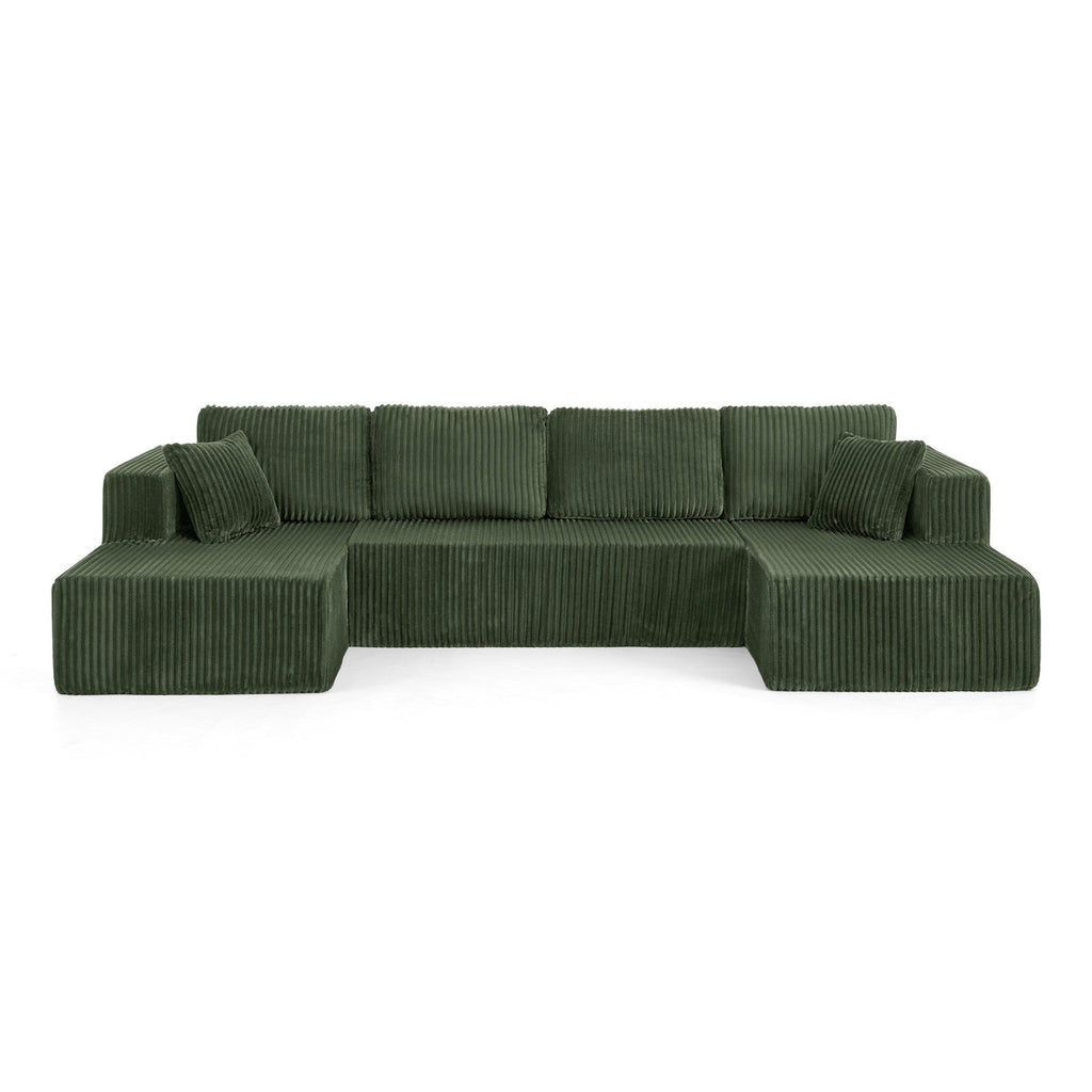 U shape Modular Sectional Sofa, Compressed Sectional Sofa Modern Minimalist Style Corduroy Couch, Sleeper Sofa – Green