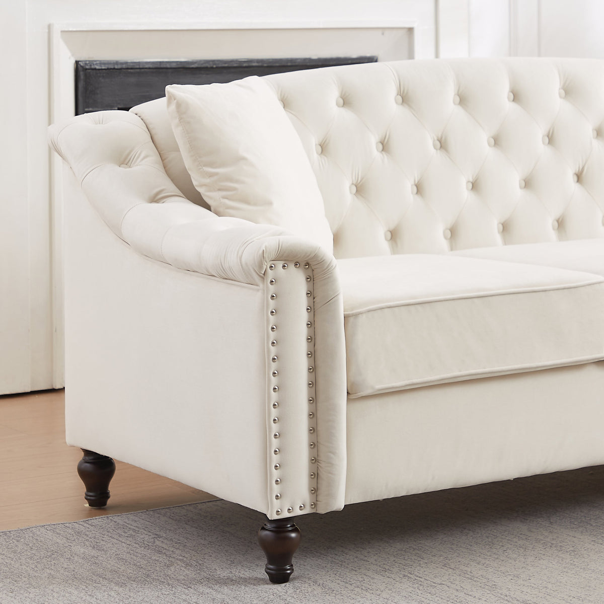 82' Velvet Chesterfield Sofa for Living Room and Apartment, Button Tufting on Backrest and Armrests, Arm Nailhead Trim,Modern Upholstered Couch with Premium Solid Wood Legs, Sofa for Bedroom