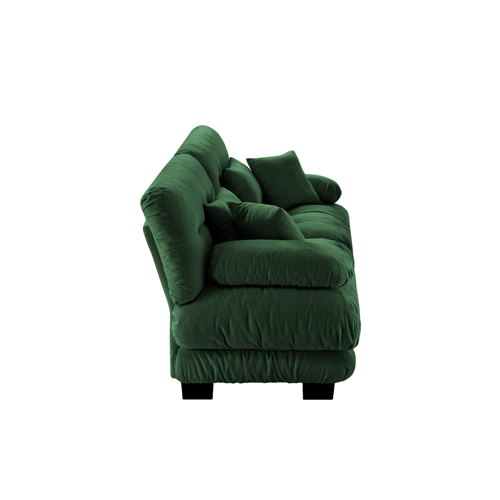 Cloud Couch 2 Seater Sofa, Chenille 2 - Seat sofa with 2 Lumbar pillows and 2 throw pillows, Chenille Green