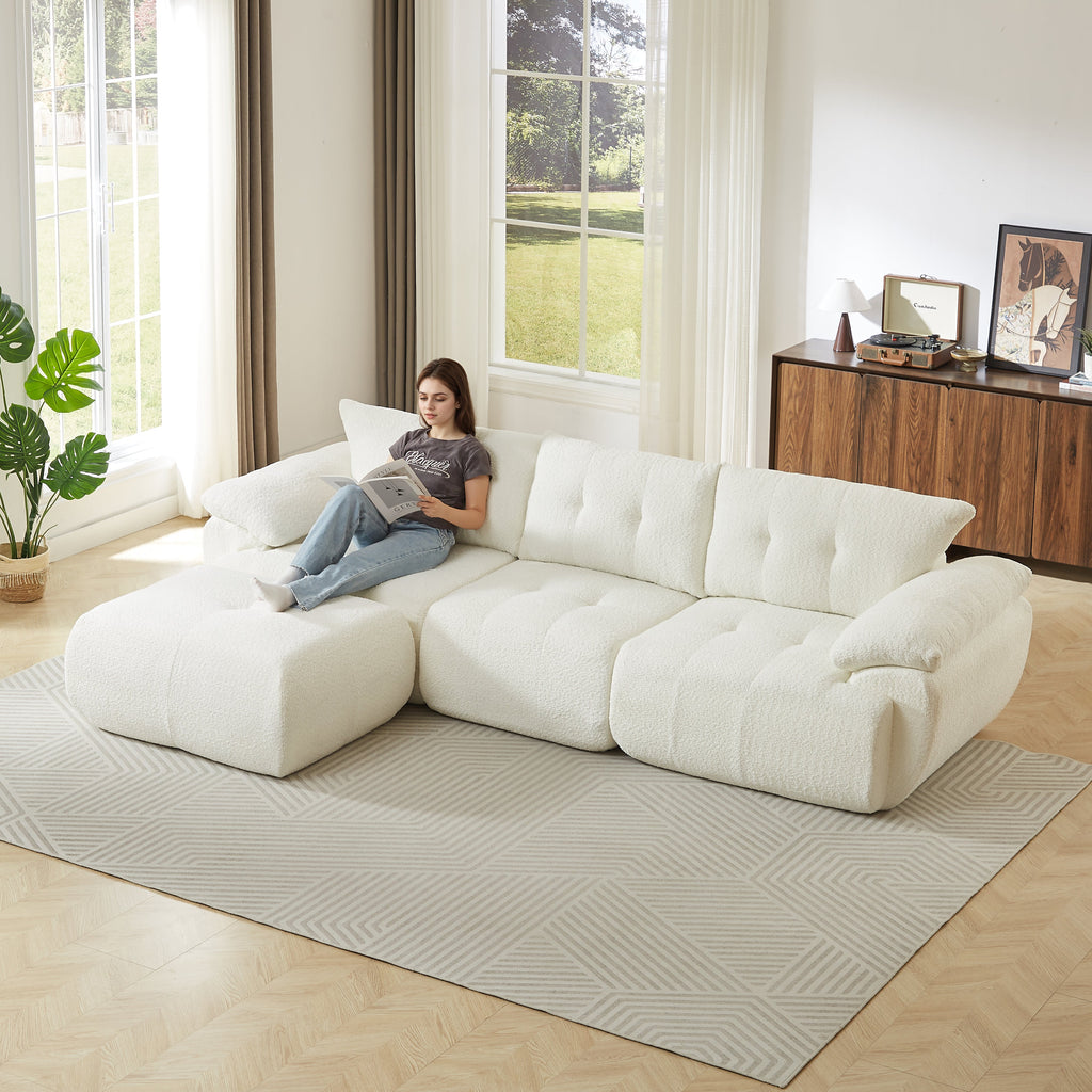 115'' Large Modern 3-Seater Sofa with Curved Horn Backrest - Beige, Green, or Black