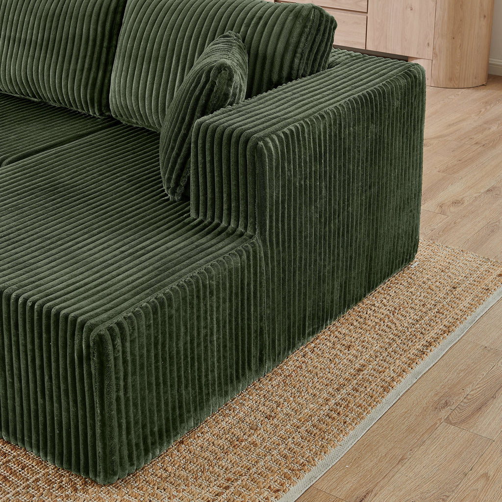 U shape Modular Sectional Sofa, Compressed Sectional Sofa Modern Minimalist Style Corduroy Couch, Sleeper Sofa – Green