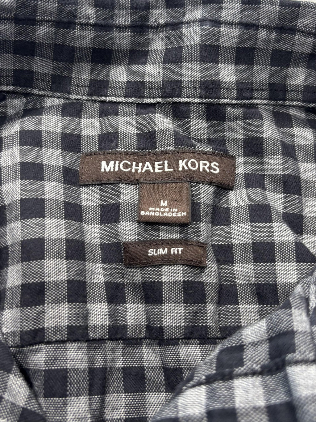 Michael Kors Shirt Mens Medium Gray Check Long Sleeve Button Up Slim Fit