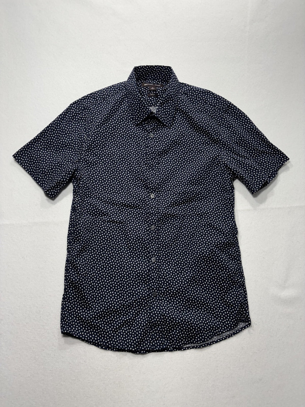 Michael Kors Shirt Mens Medium Blue Geometric Short Sleeve Button Up Slim