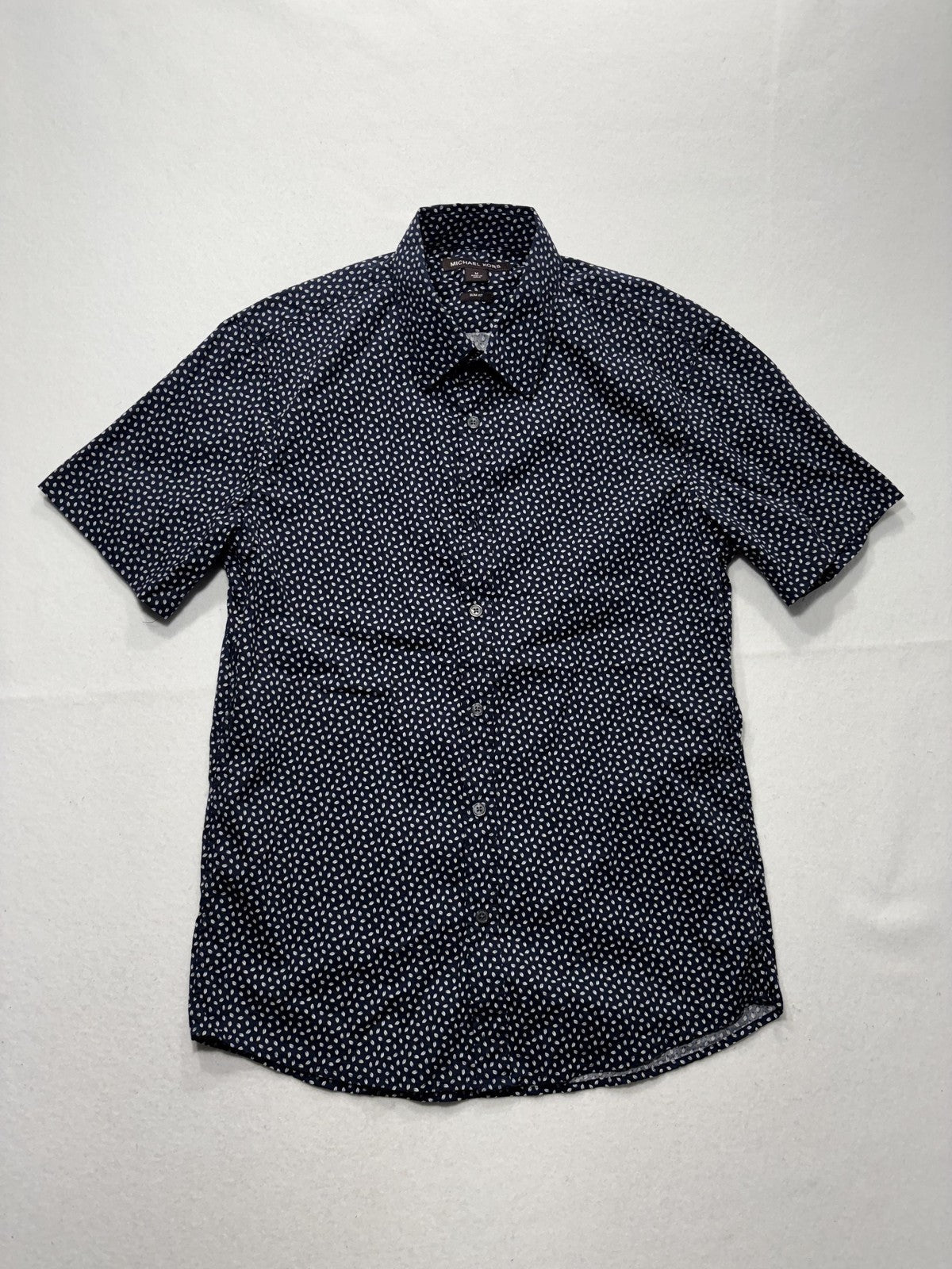 Michael Kors Shirt Mens Medium Blue Geometric Short Sleeve Button Up Slim