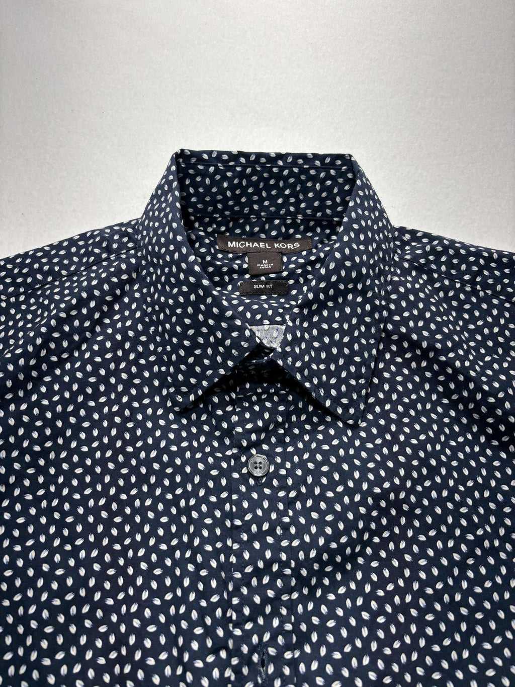 Michael Kors Shirt Mens Medium Blue Geometric Short Sleeve Button Up Slim