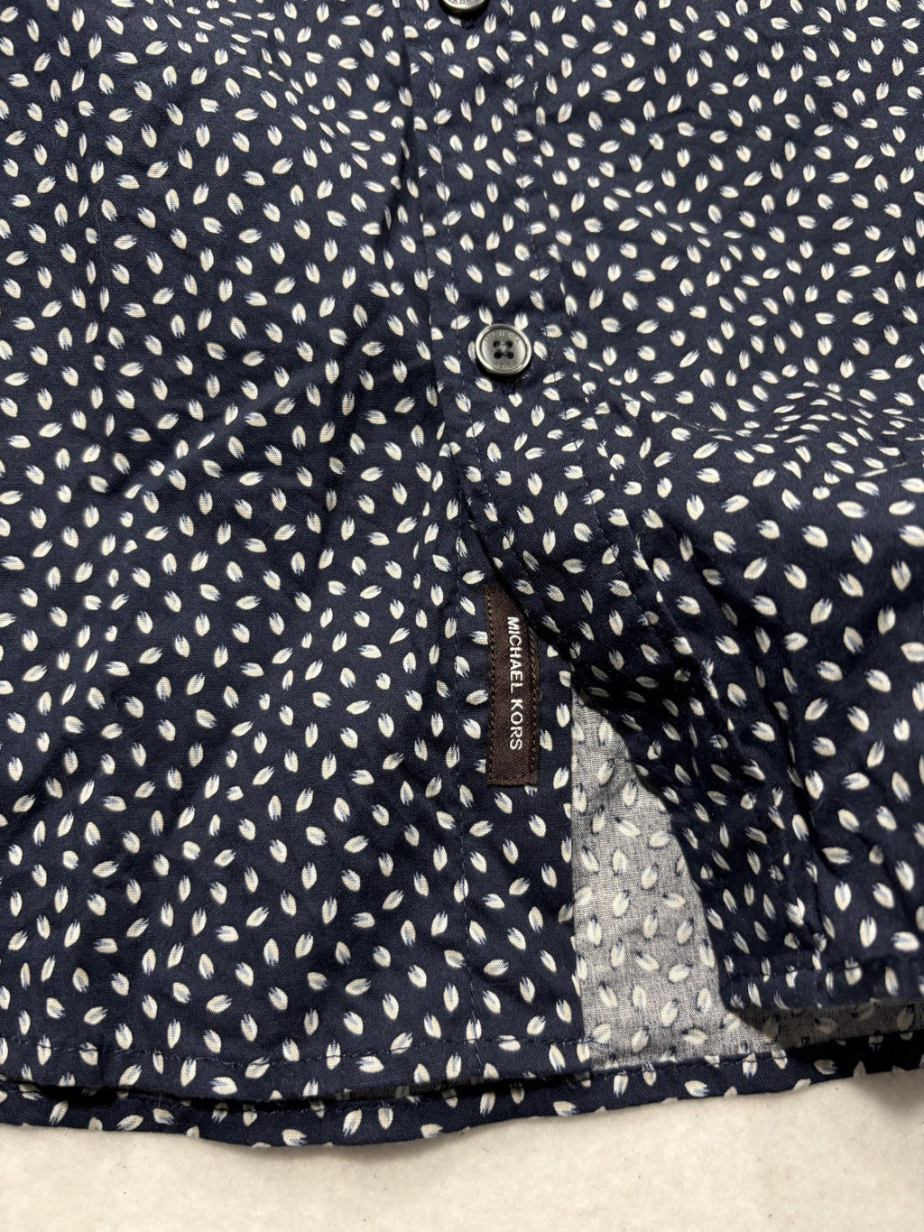Michael Kors Shirt Mens Medium Blue Geometric Short Sleeve Button Up Slim