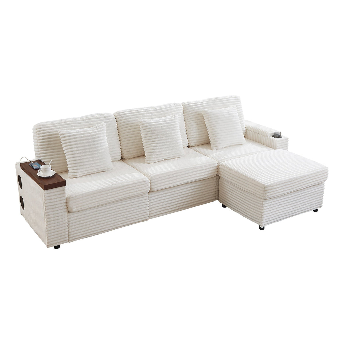 Oversized Modular Sectional Couch,Corduroy Sofa with  Cup Holders, USB Port,Storage Space and Bluetooth Speaker for Living room and Bedroom